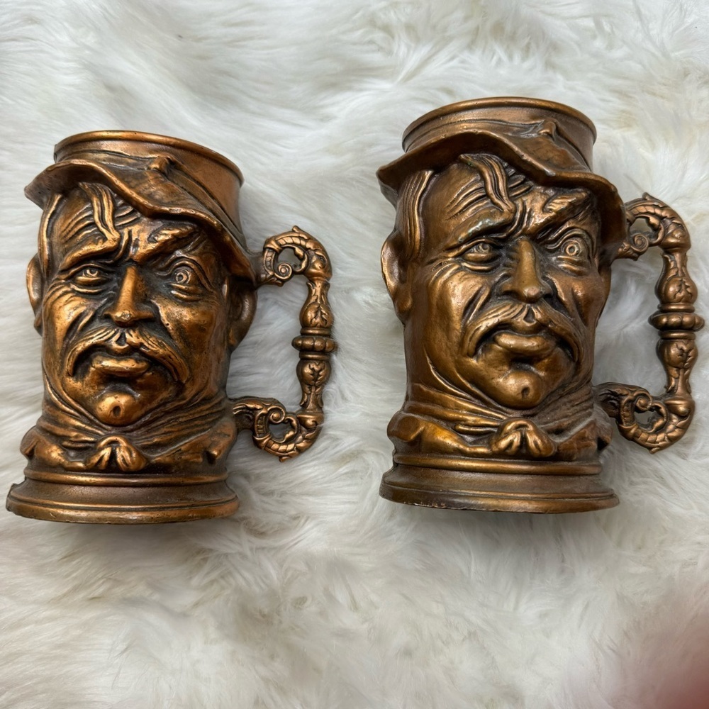 Vintage Cast Brass Toby Mug Set